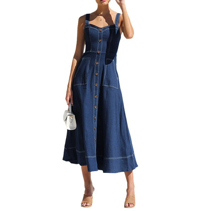 Stilla | Knap-Op Slidt Casual Denim Lang Kjole
