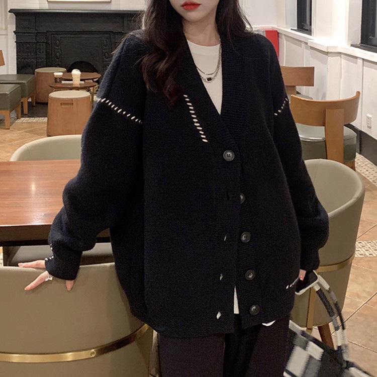 Dame Oversized Strikcardigan med knaplukning Stilla