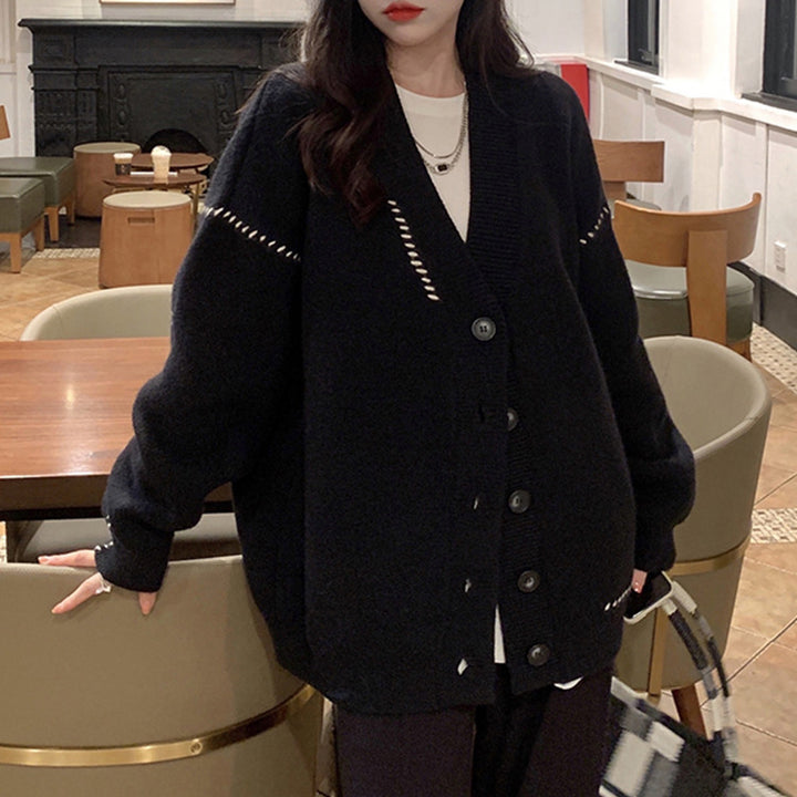 Dame Oversized Strikcardigan med knaplukning Stilla