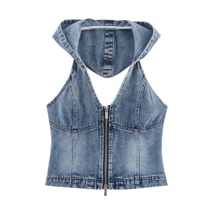 Femme Hætte Denim Crop Top Stilla