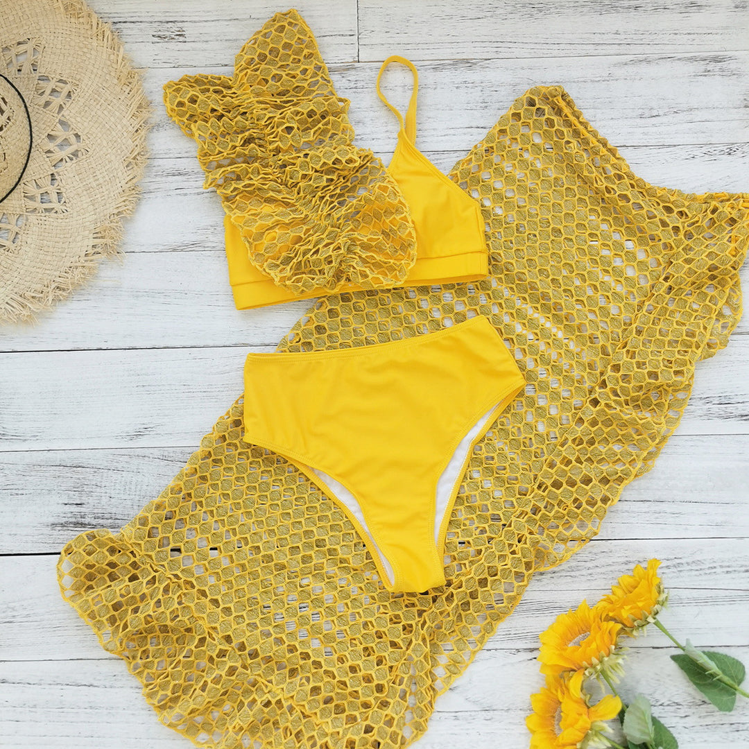 Dame Bikini-sæt med flæsedesign og elegant overkjole Stilla