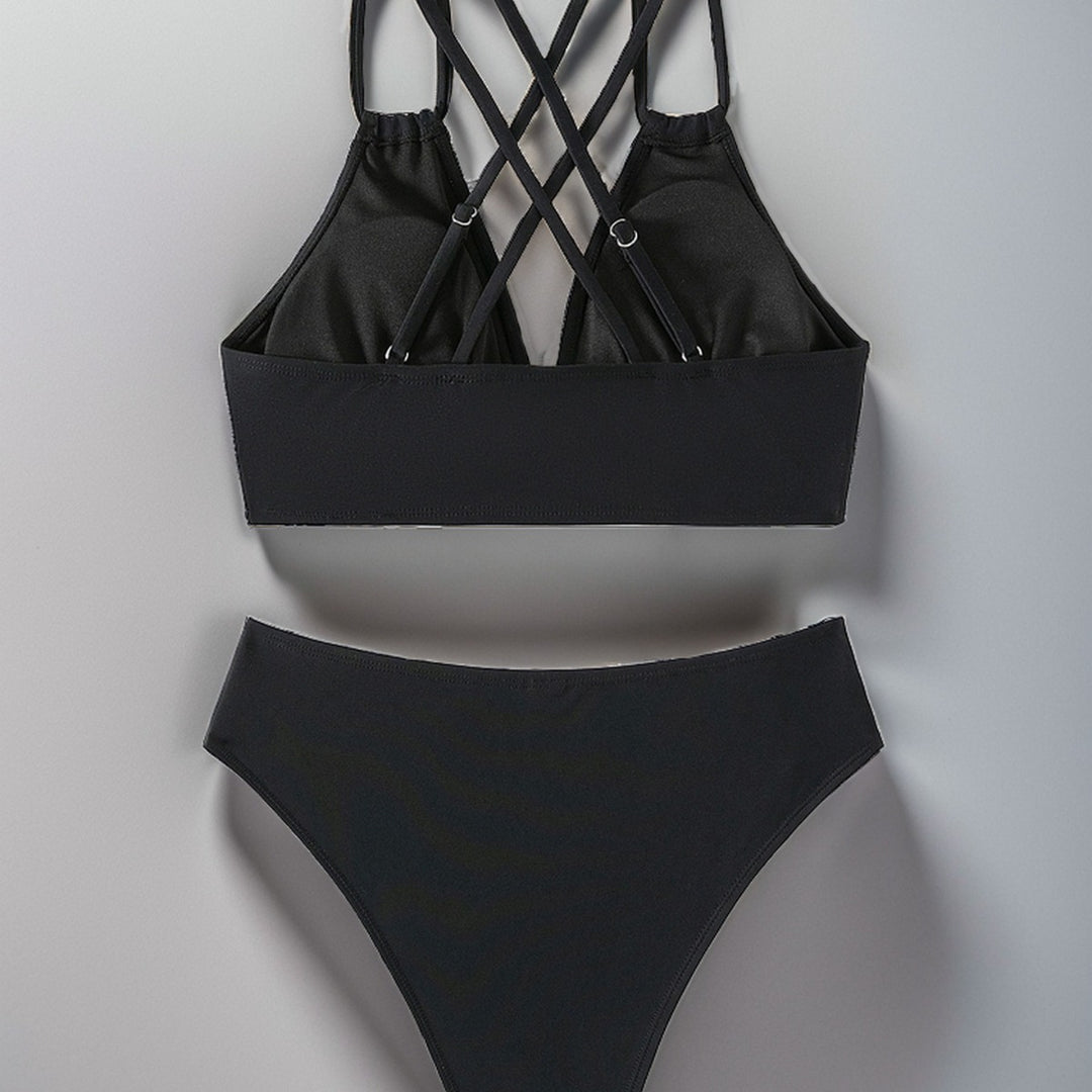 Dame Triangel-Bikini med flettede stropper og høj skæring Skovae