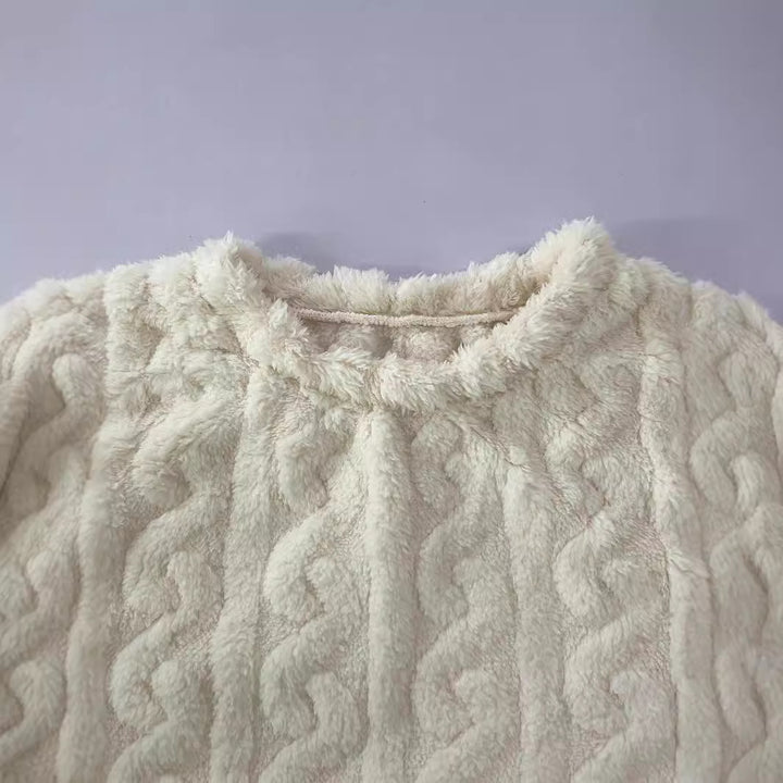 Dame strik-loungewear sæt med kabelmønster og elastisk bund Stilla