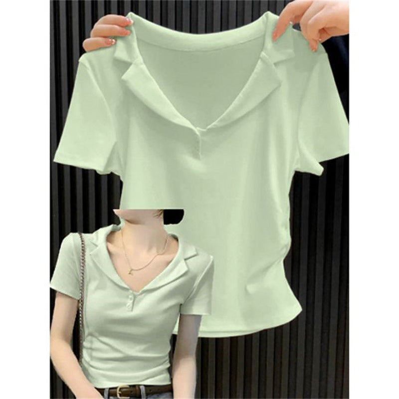 Femme Cropped Polo T-Shirt med stilfuld krave Stilla