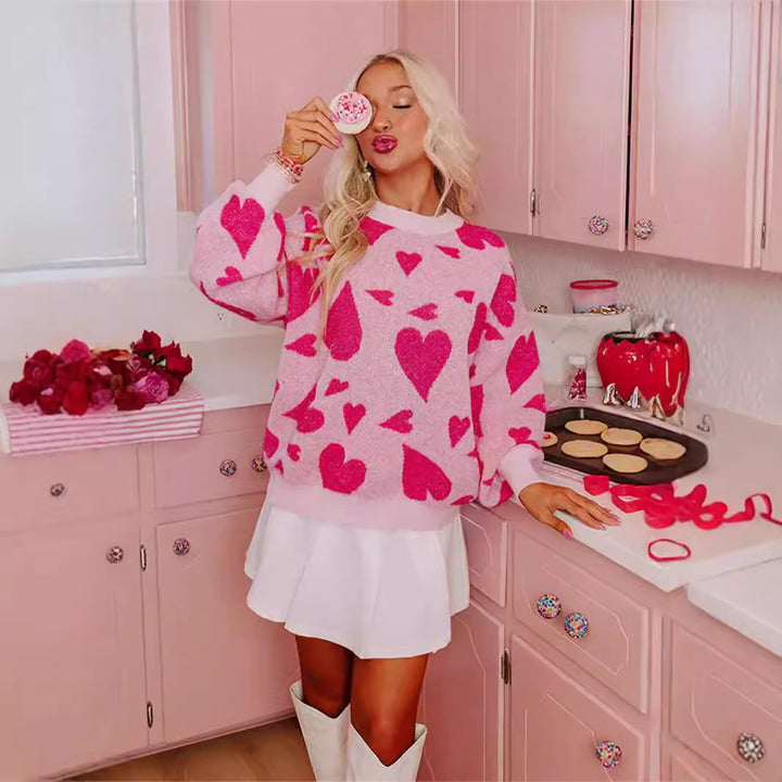 Damer hyggelige sweater med legesygt hjertemotiv Stilla