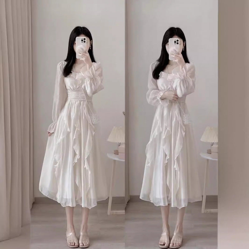 Femme Romantisk Flæse-Midi-Kjole med Off-Shoulder-Design Stilla