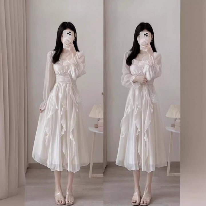 Femme Romantisk Flæse-Midi-Kjole med Off-Shoulder-Design Stilla