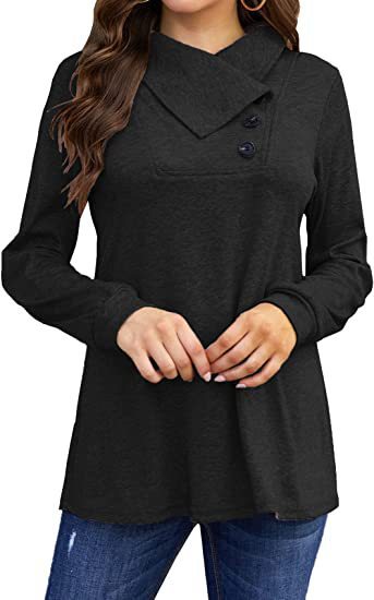 Dame asymmetrisk sweatshirt med høj krave og praktiske knapdetaljer Stilla