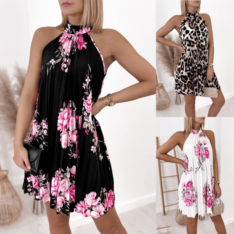 Stilla | Elegant One-Button Uden Ærmer Print Plisseret Kjole