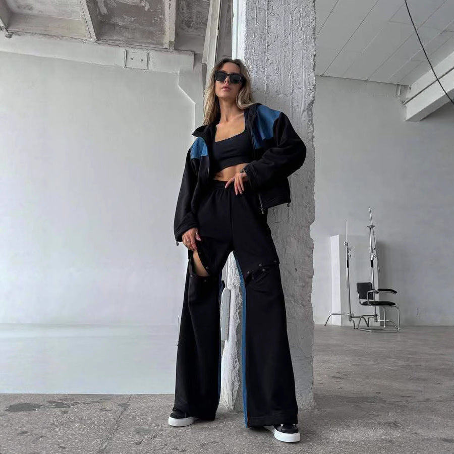 Kvinders afslappede oversized tracksuit med trendy udsnit og stræk taljeelbånd