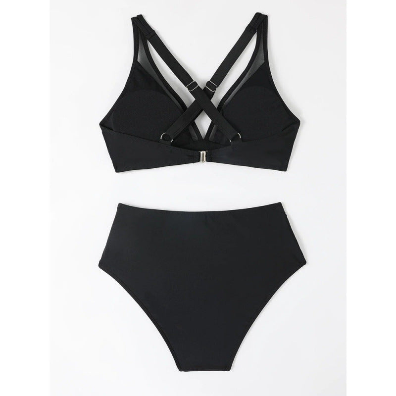 Dame bikini-sæt med højt skåret trusser og moderne kryds-rem-design Skovae