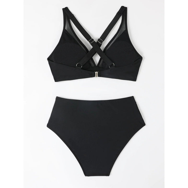 Dame bikini-sæt med højt skåret trusser og moderne kryds-rem-design Skovae