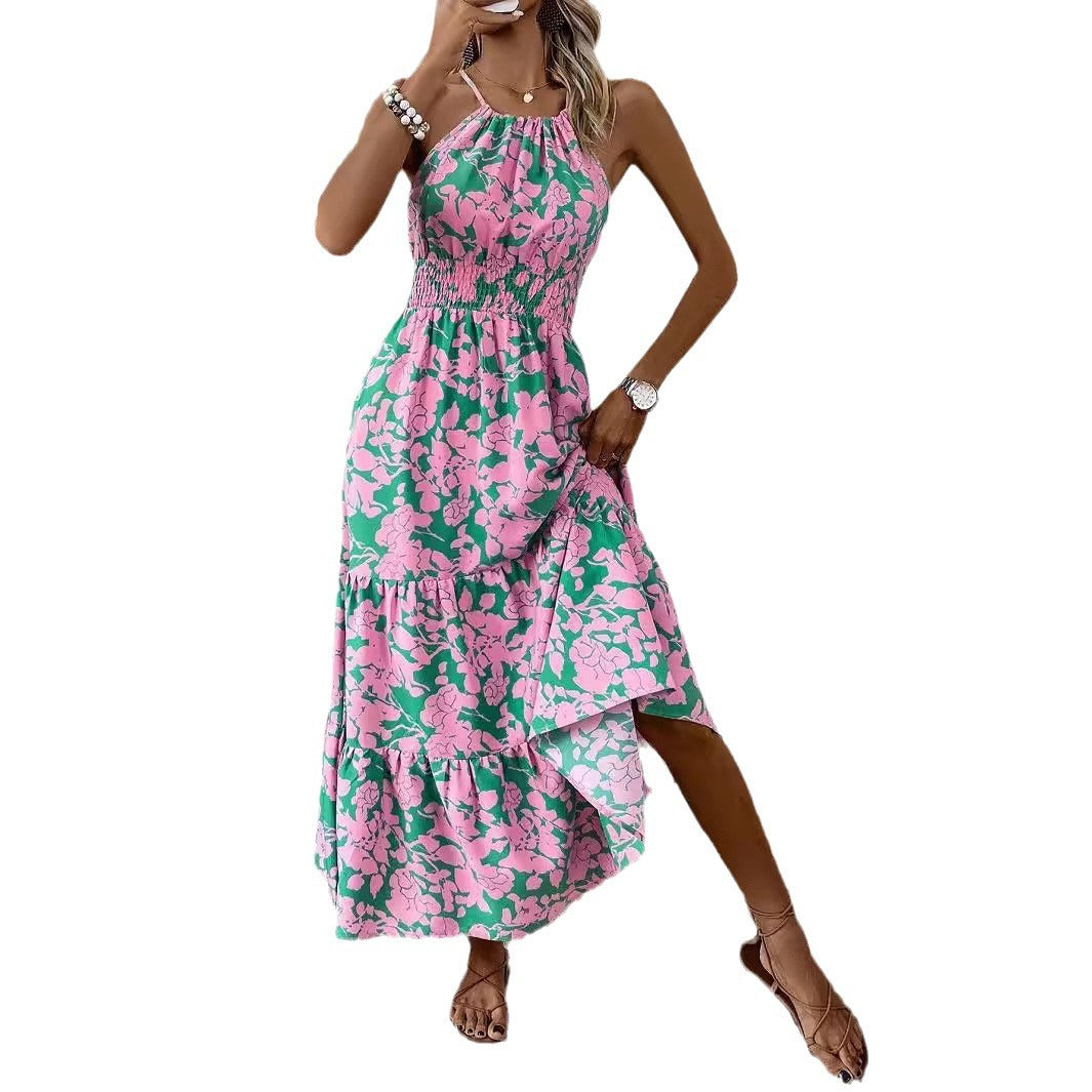 Dame maxikjole med blomstermønster og elastisk taljeindsats Stilla