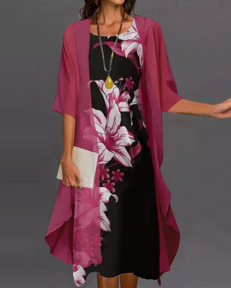 Dame Chiffon Overdel med floralt design Stilla