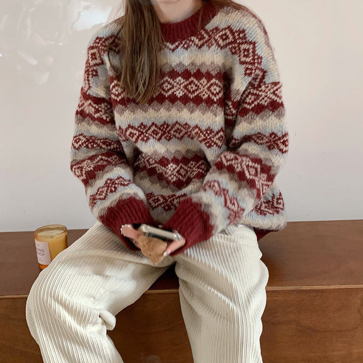 Kvinders mønstrede strikket sweater med hjerteformet design Stilla