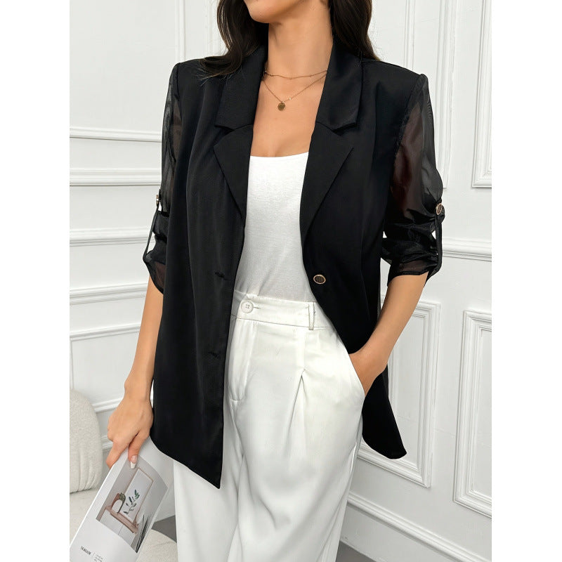 Dame Elegant Blazer med transparente ærmer Skovae