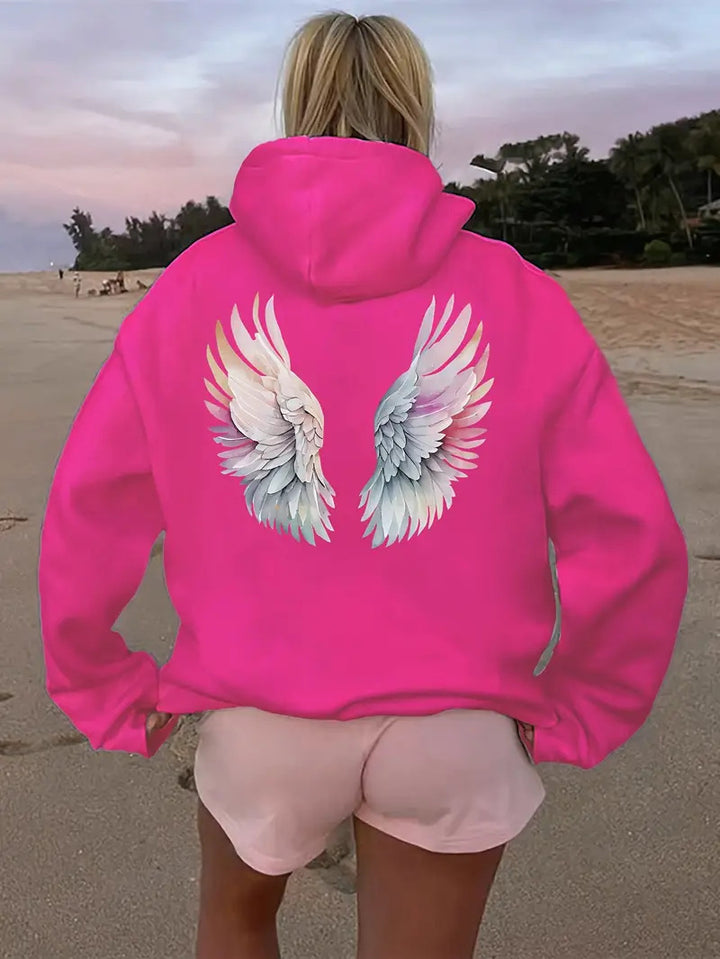 Dame hoodie sweatshirt med fantasifuld vingemotiv Skovae