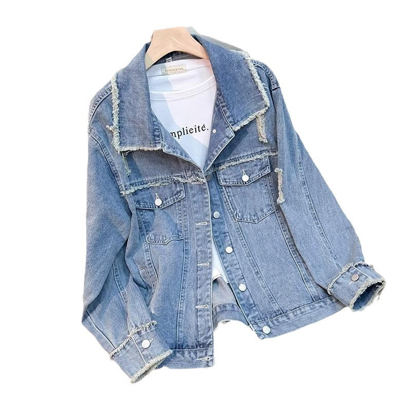 Dame mode denimjakke med frynset detaljer Stilla