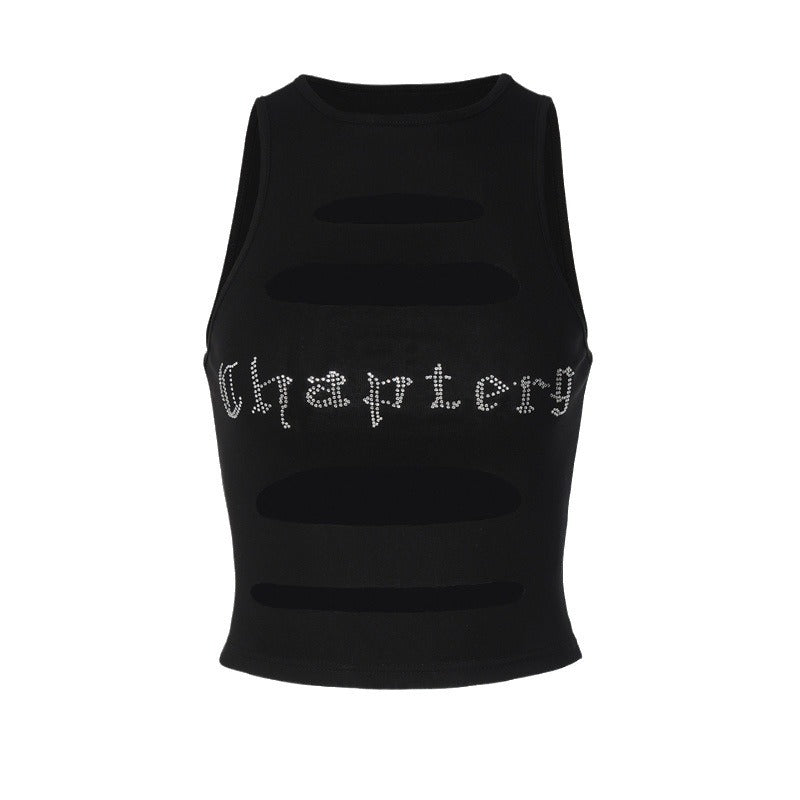 Dame skulderfri cut-out top med glitrende print Skovae