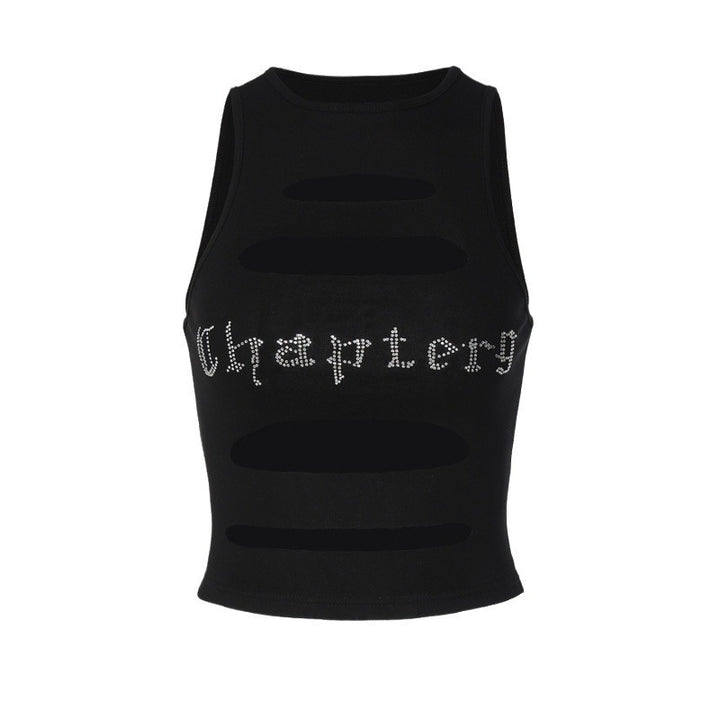 Dame skulderfri cut-out top med glitrende print Skovae