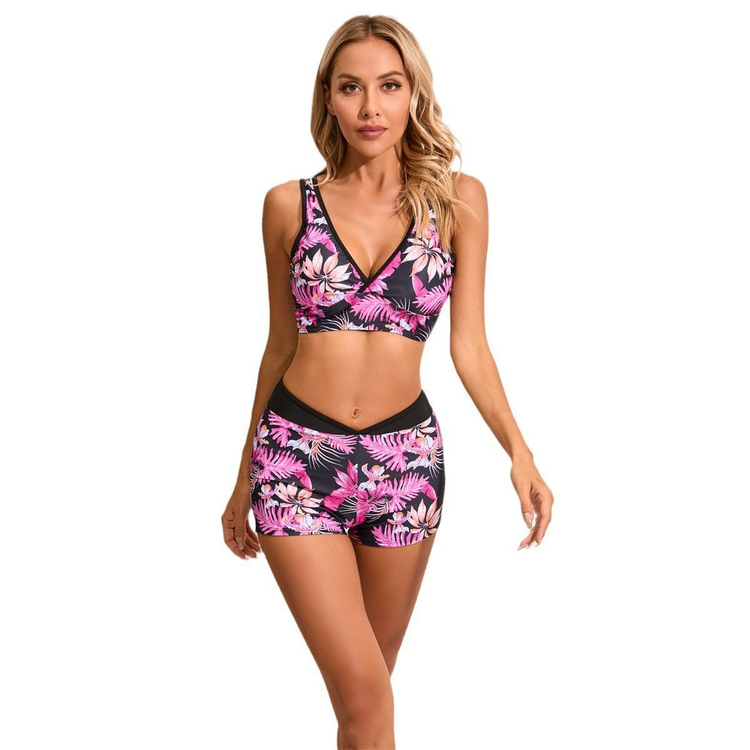 Dame Sport Tankini-sæt med blomsterdesign og elastisk bund Stilla