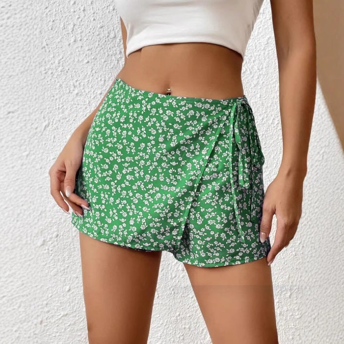 Dame Mode Shorts med blomsterprint og elastisk talje Skovae