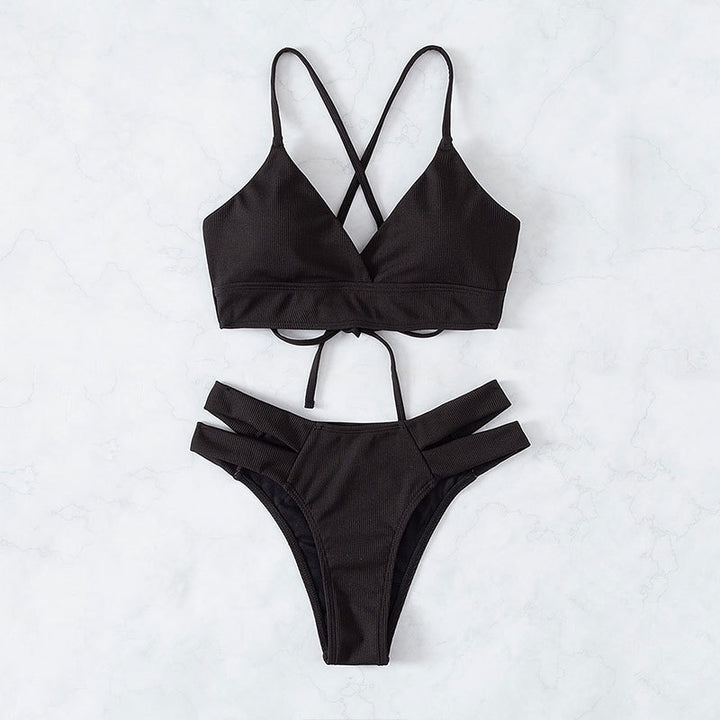 Dame Bikini-sæt med moderne ribdesign og justerbare snøredetaljer Stilla