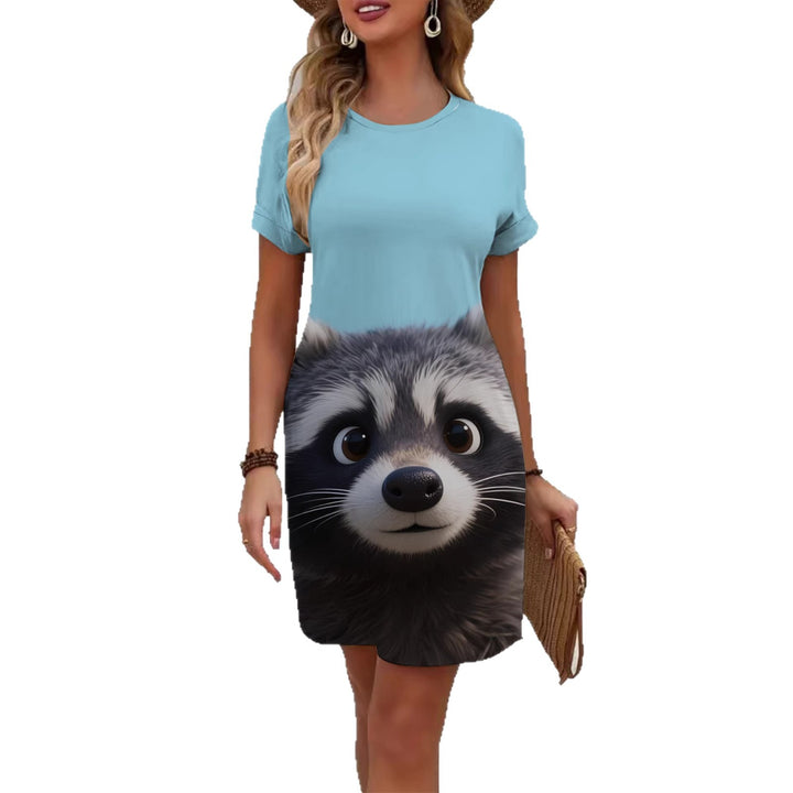 Dame T-Shirt Kjole med kreativt trykdesign Skovae