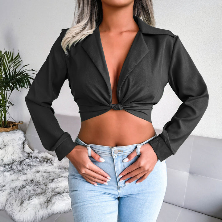 Dame Cropped Blazer med knude-detalje Stilla