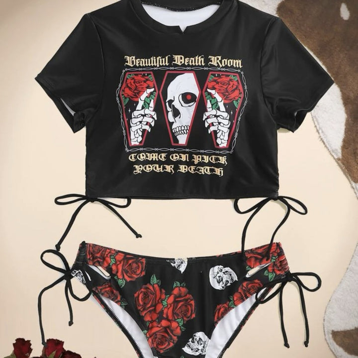Dame Crop-Top Bikini-Sæt med spændende grafiktryk og justerbare stropper Stilla