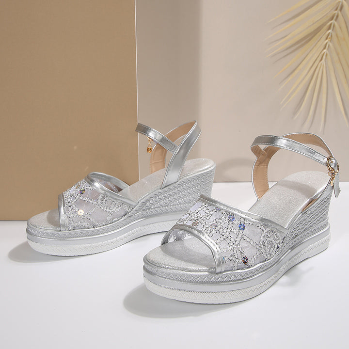 Dame Wedge-sandaler med glitrende spidsmønster og justerbar rem Stilla