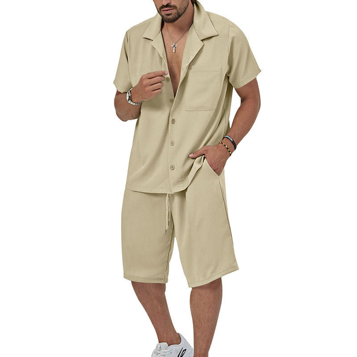 Herrer Sommerligt Fritids-Sæt med Kortærmet Skjorte og Casual Shorts Stilla
