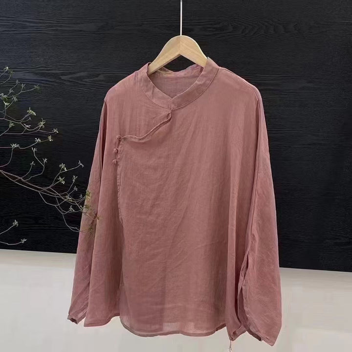 Femme Letvægts Button-Up Top med Mandarin-krave Stilla