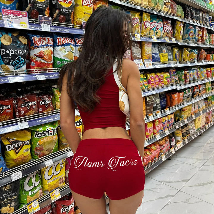 Dame Sporty sæt med crop-top og korte shorts Skovae