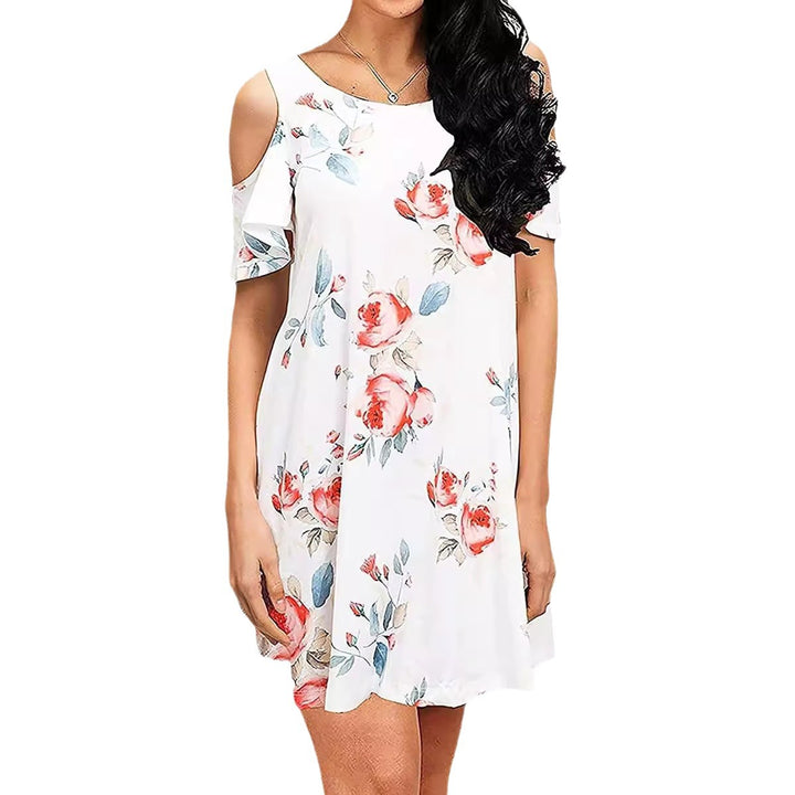 Kvinders sommerkjole med blomsterdesign og off-shoulder snit Stilla
