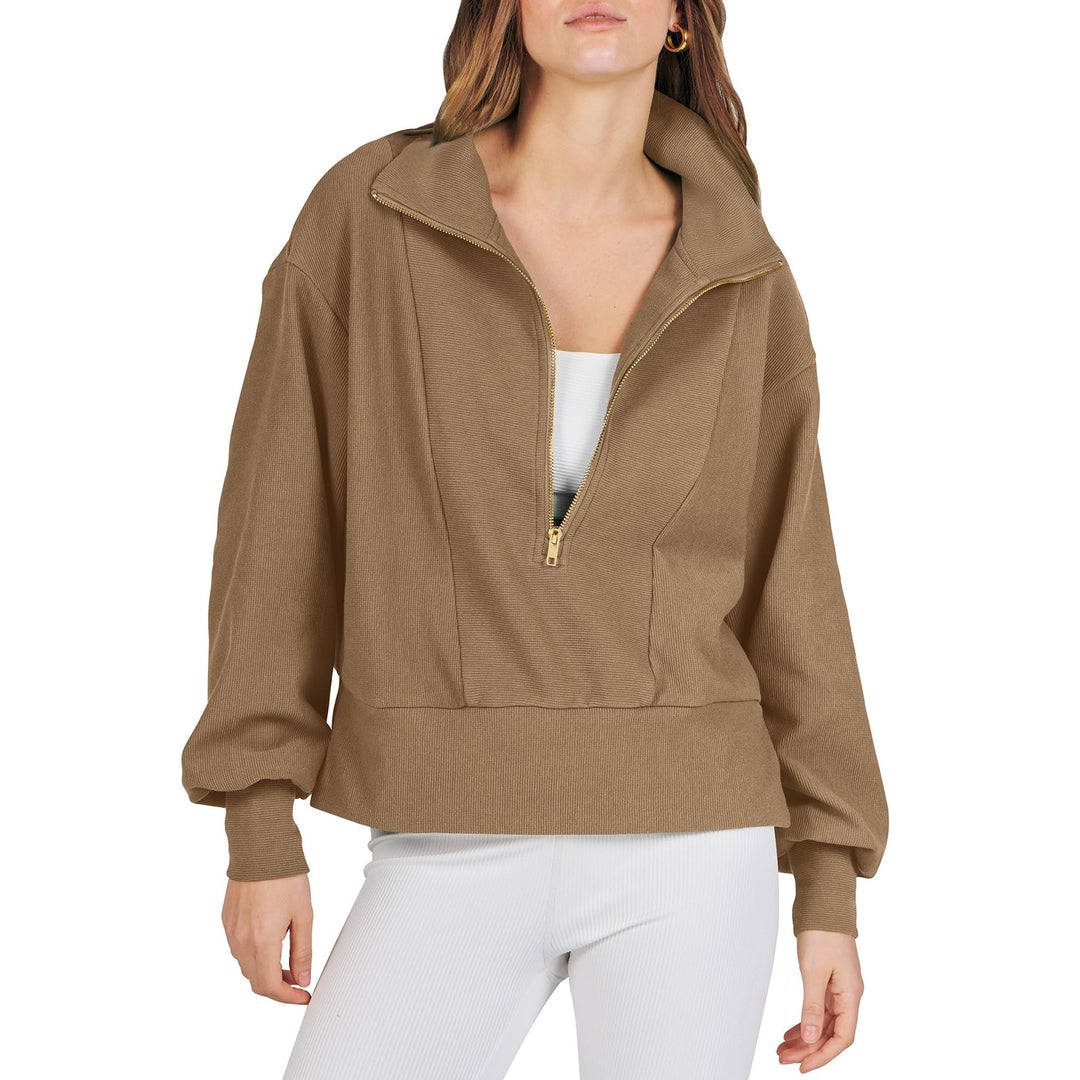 Dame Casual Sweatshirt med høj krave og blank lynlås Stiila