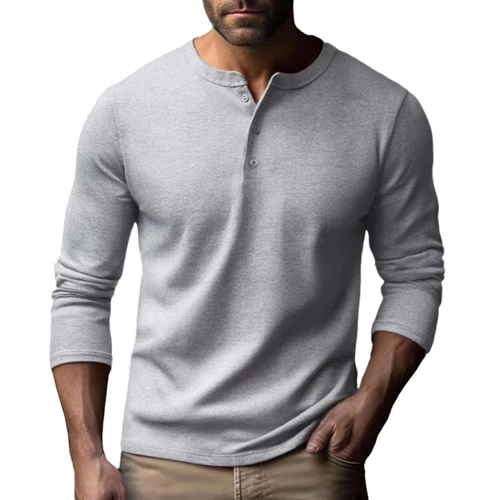 Herrer Langærmet Henley-shirt med gennemgående knaplukning og blød bomuldsblanding Stilla