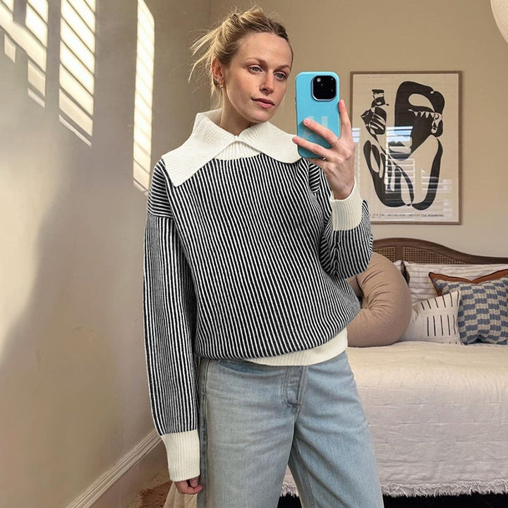 Dame sweater med fashionable stripe mønster og elegant krave Stilla