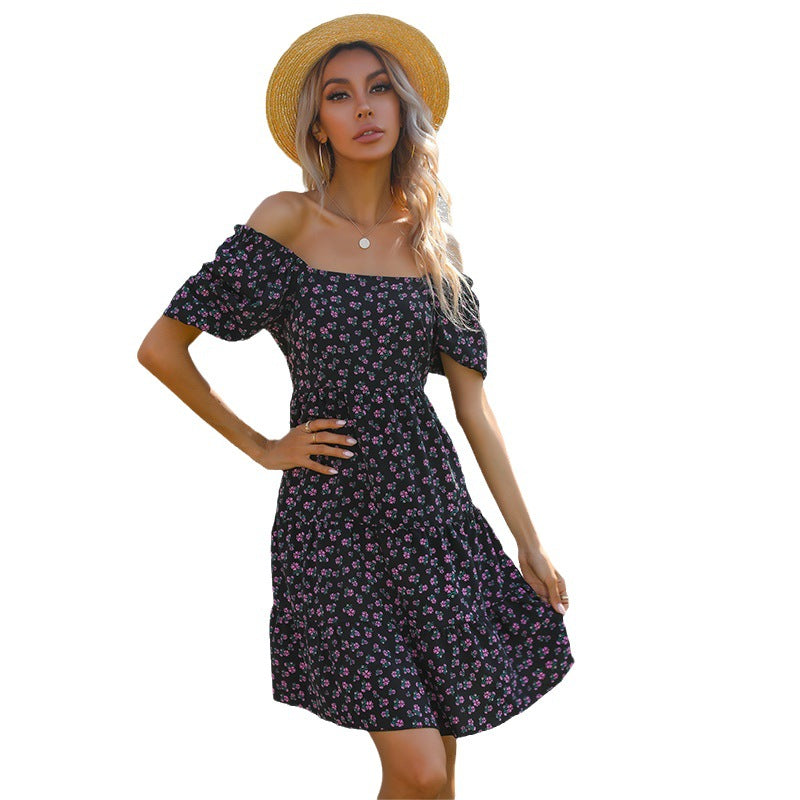 Damer Retro Floral Kjole med Bred Puf Ærmer og Voluminøs Skørt Stilla