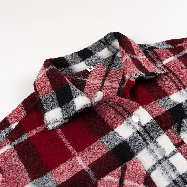Dame Størrelse Oversized Ternet Flannel Skjortejakke Stilla