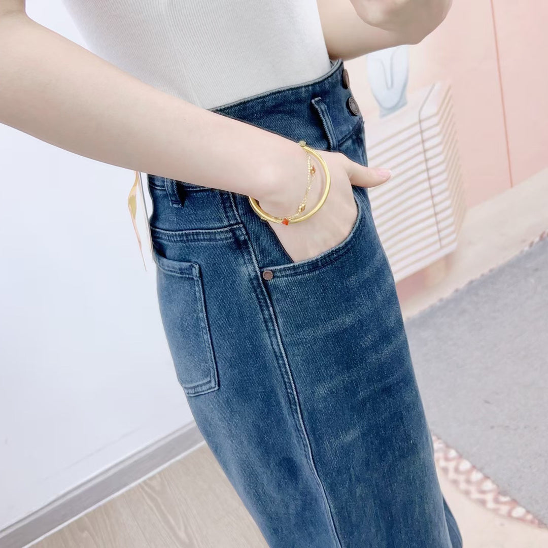 Dame brede højtaljede jeans med elastisk talje og klassiske lommer Stilla