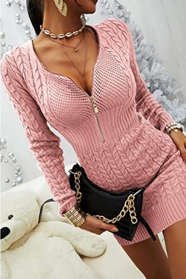 Stilla | Zipper V-hals Bodycon Trøje Kjole