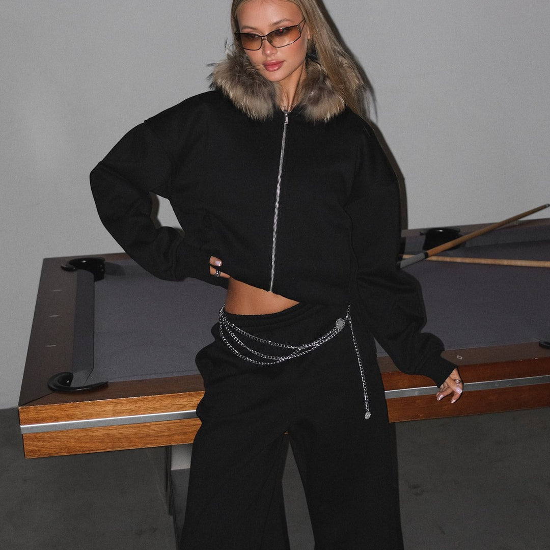 Kvinders casual oversized jakke med fuld lynlås og praktiske lommer