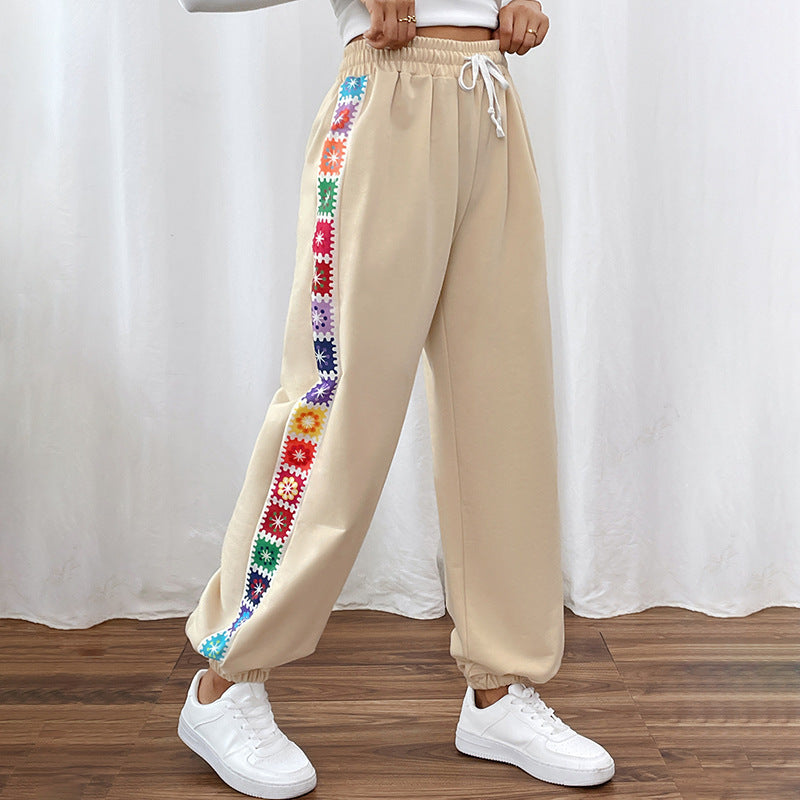 Dame Stilfulde Sweatpants med dekorativ sidebroderi Stilla