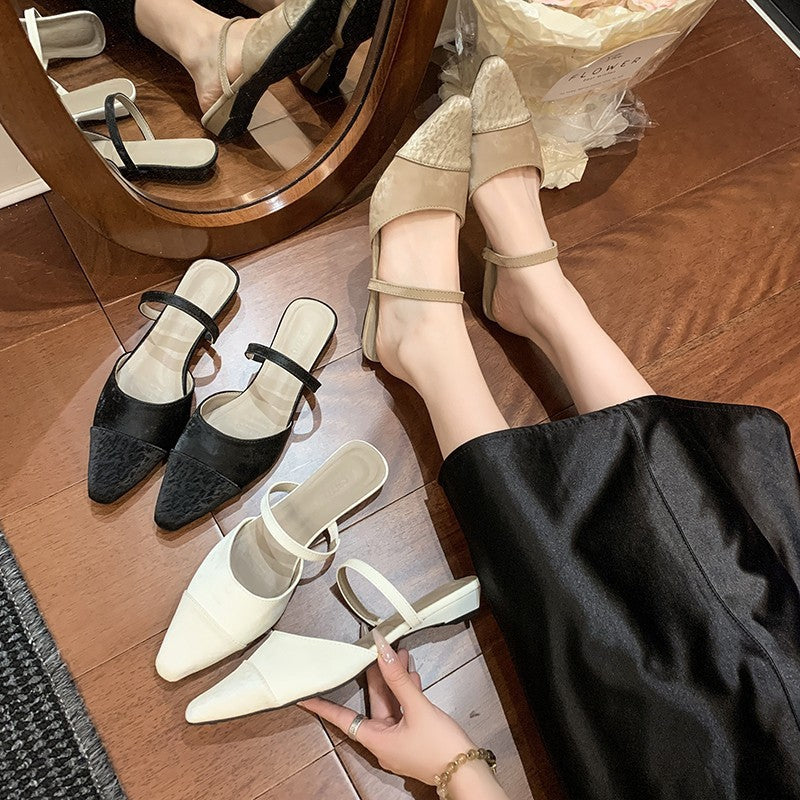 Dame Chic Spidse Slingback Balletsko med justerbar rem Stilla
