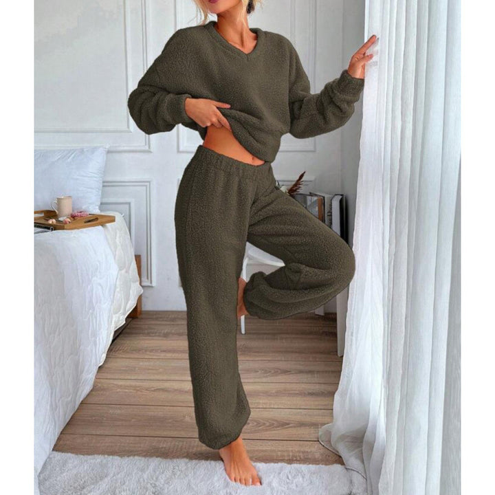 Dame hyggeligt fleece-lounge-sæt med elastisk talje Stilla