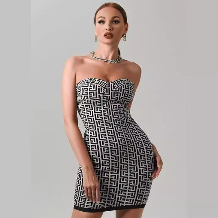 Dame Strapless Kjole med struktureret mønster Stilla