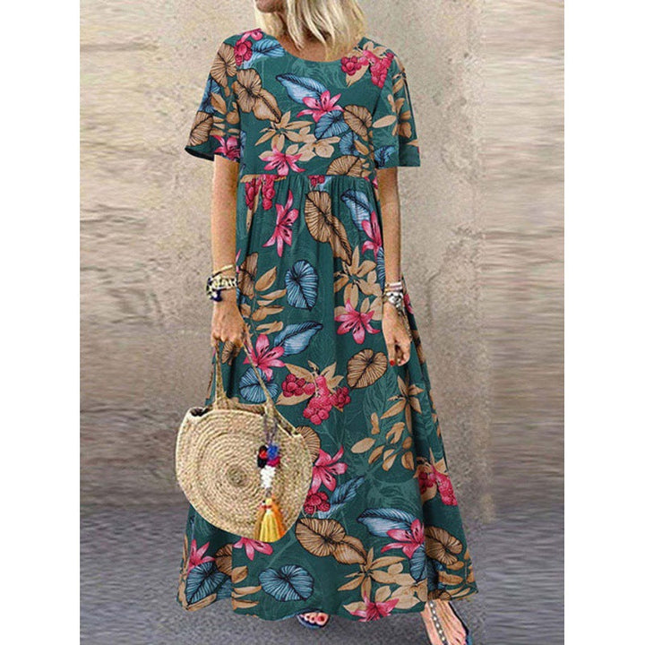 Stilla | Casual Kvinder Vintage Blomsterprint Løs Kort Ærme
