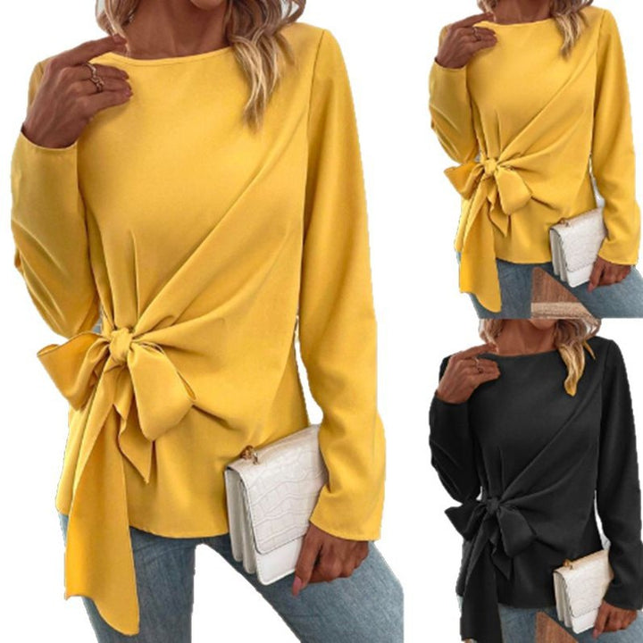 Dame elegant top med asymmetrisk knude-design og lange ærmer Stilla