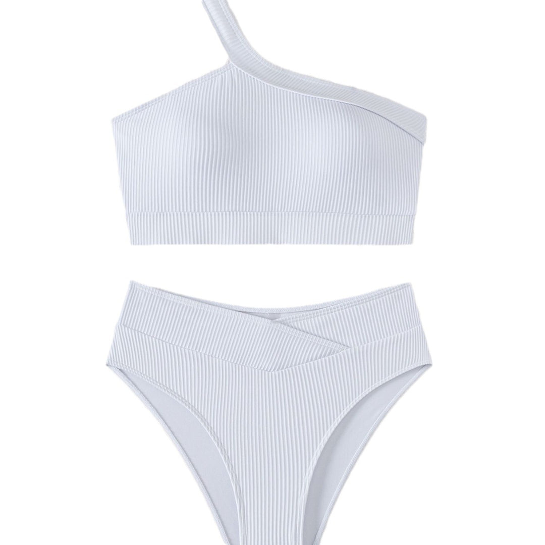 Dame høj talje bikini sæt med asymmetrisk top og struktureret tekstur Stilla